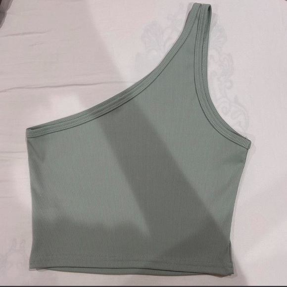 One-Shoulder Ribbed Top - Green - Picture 2 of 2